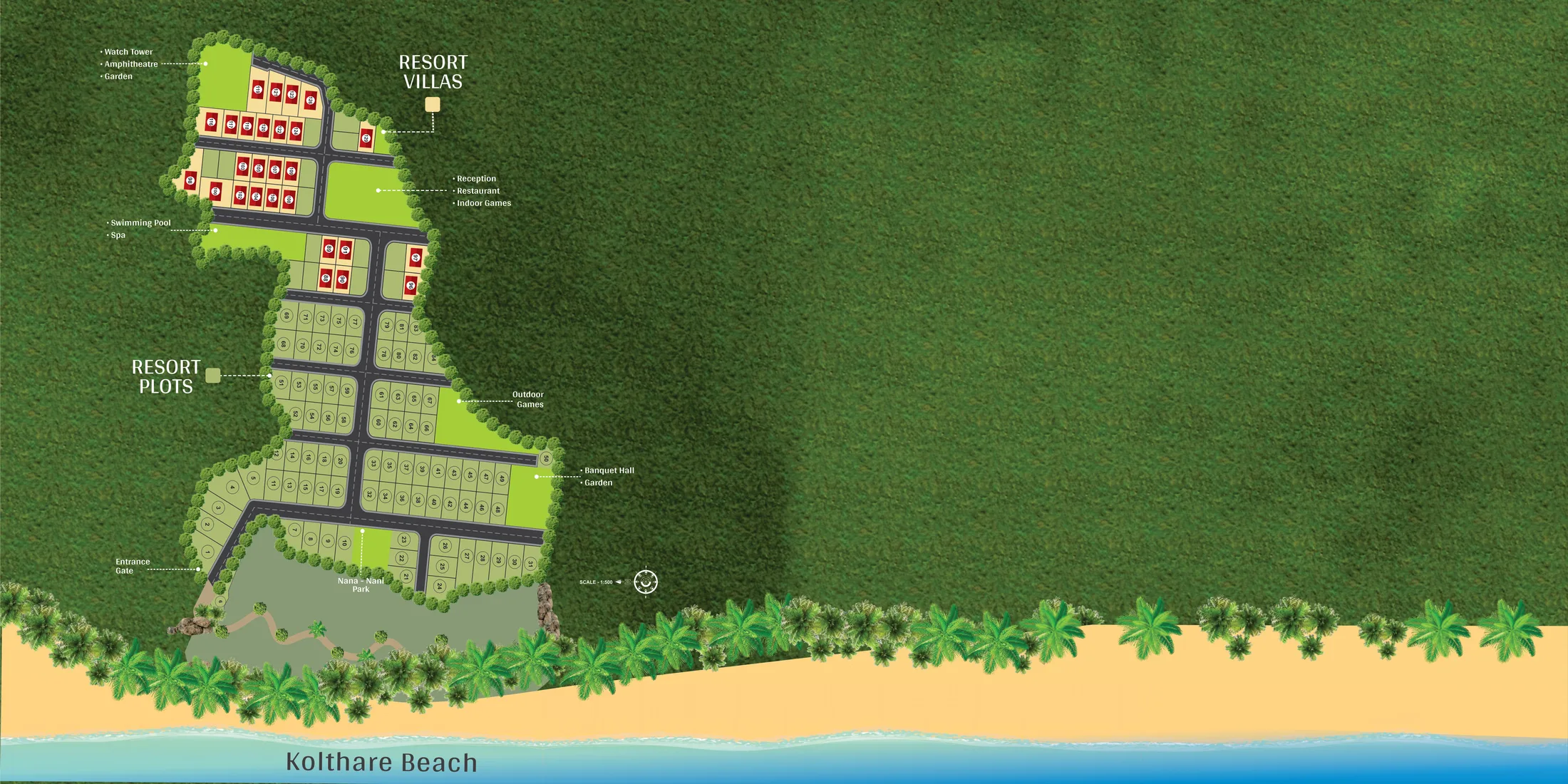 Pushpam Varsa master layout — sea-view and garden-facing plots